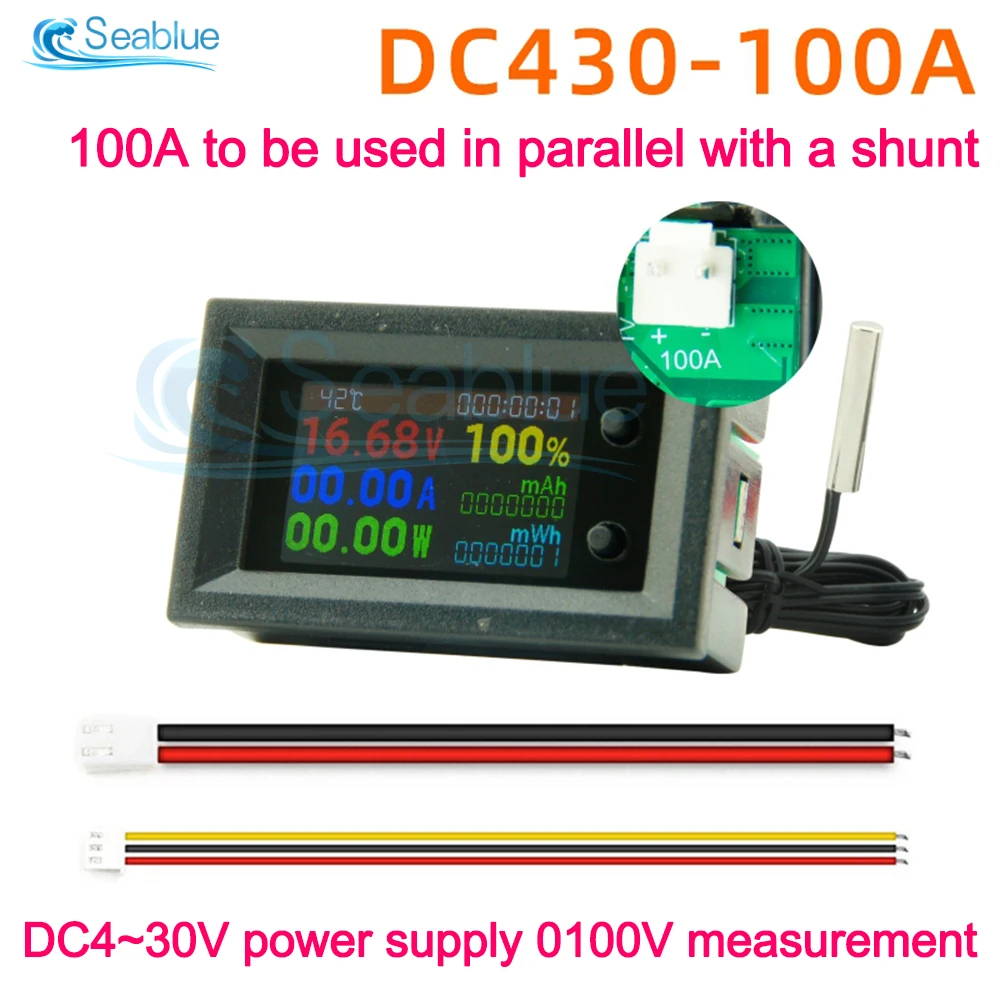 DC4-30V 10/50/100A  Voltmeter Ammeter 8 In 1 Multifunction Tester Voltage Current Power Energy Battery Electricity Test Meter