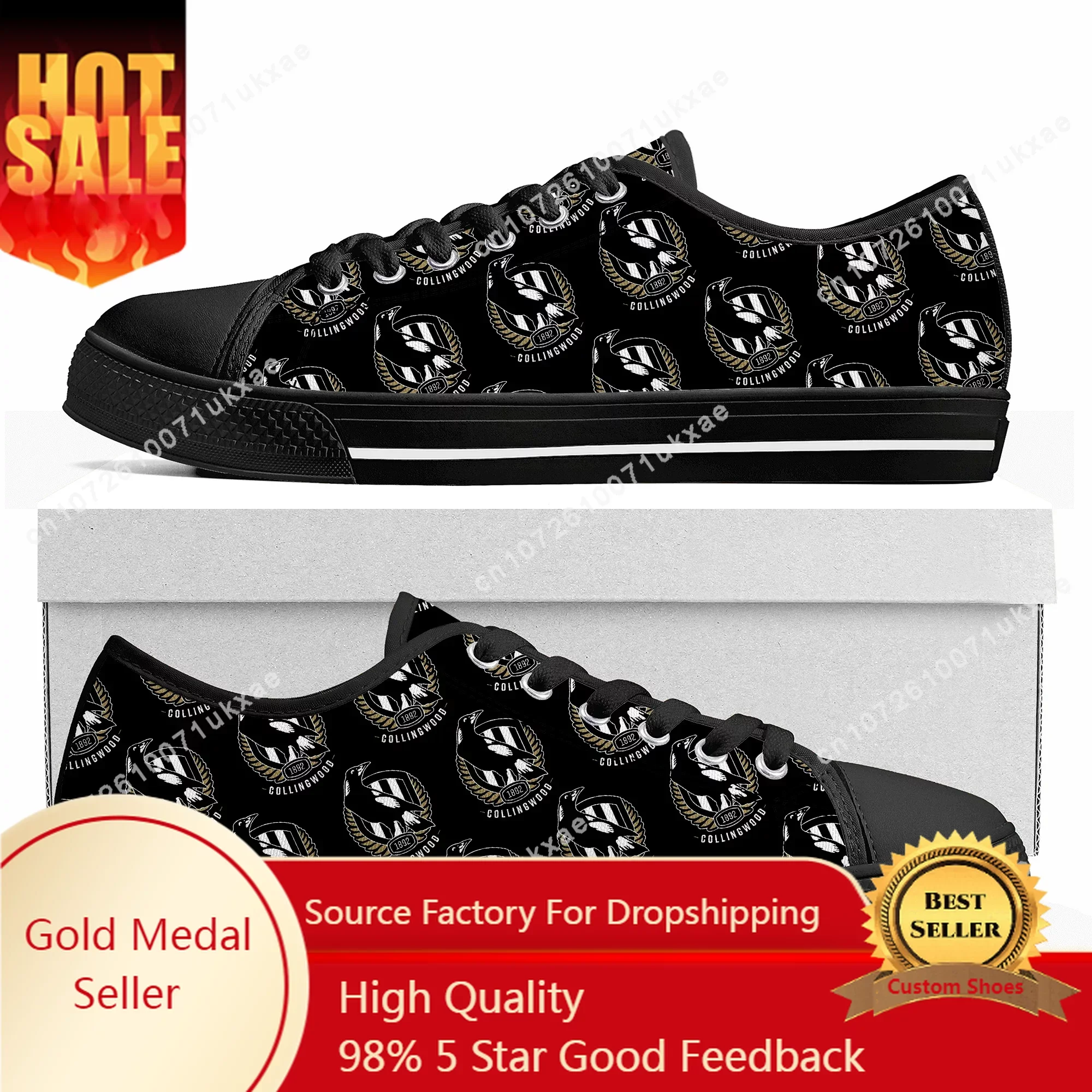 

Collingwood Magpies Australian Football Low Top Sneakers Mens Womens Teenager High Quality Canvas Sneaker Shoes Custom Shoe