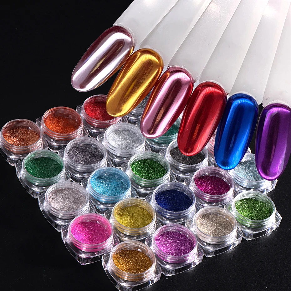 

24 Colors Metallic Chrome Nails Powder Set Gold Silver Y2K Magic Mirror Rubbing Dust Pigment Charm Glitter Manicure Accessories