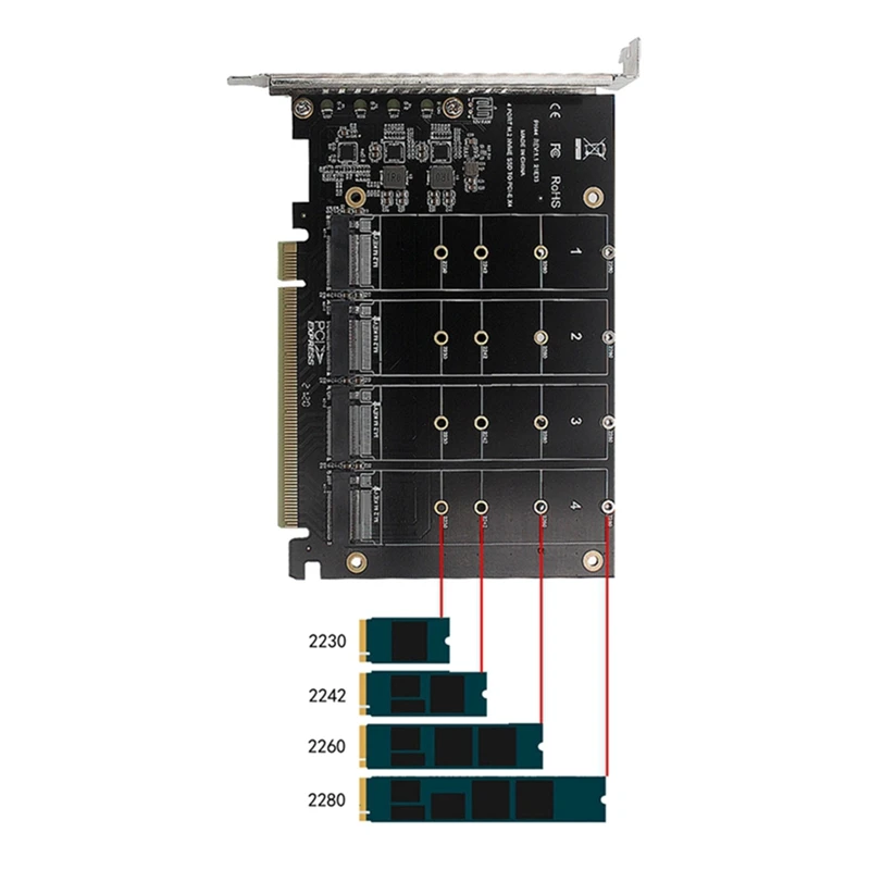 PCIEX16 NVME M2 MKEY SSD Array Expansion Adapter Card Motherboard PCIE Split Card-TCES