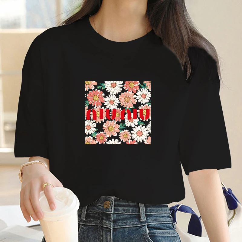 Oversized Luxury Brand Flower Graphic Tshirt Female Summer Casual T-Shirts For Women's Girls Streetwear Short Sleeve Tee Shirt