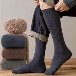 3 Pair Winter Thick Warm Knee-High Men's Wool Socks Men's Merino Calf Socks Casual Cashmere Terry Socks Fashion Stockings Men