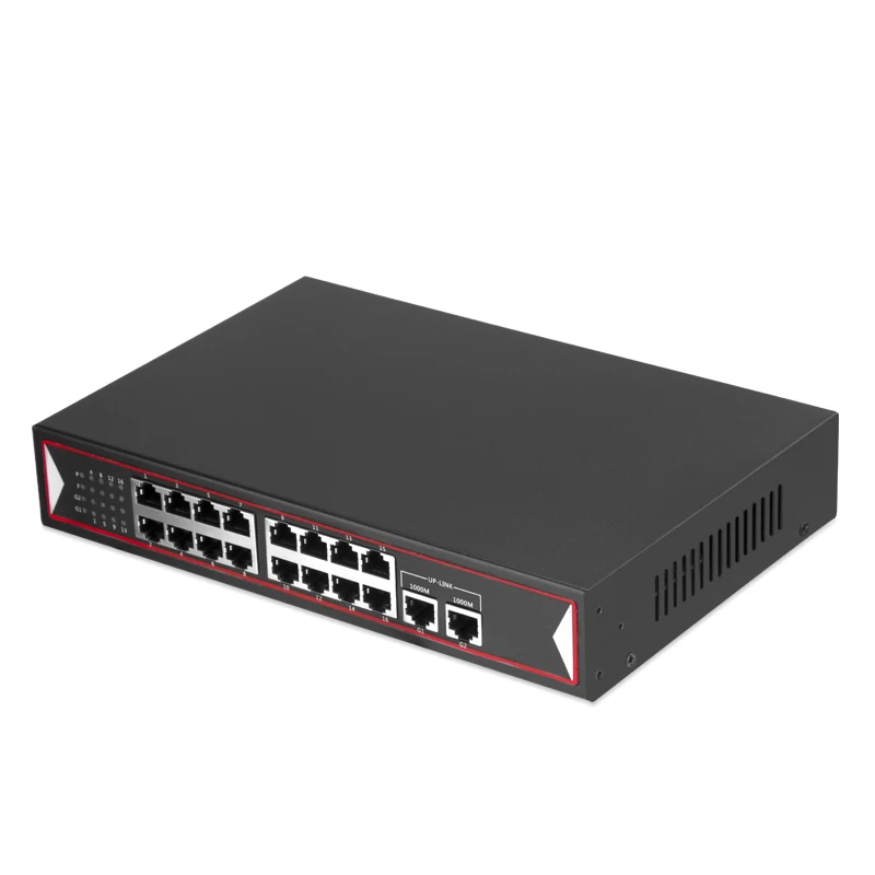 150W Power Supply 100M 16 Port POE Network Switch With 2 Port 1000M Network