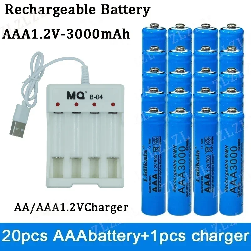 NEW High Quality 1.2V Rechargeable Battery, AAA3000 Battery+USBcharger, Alkaline Technology, for Remote Control, Toys/computer