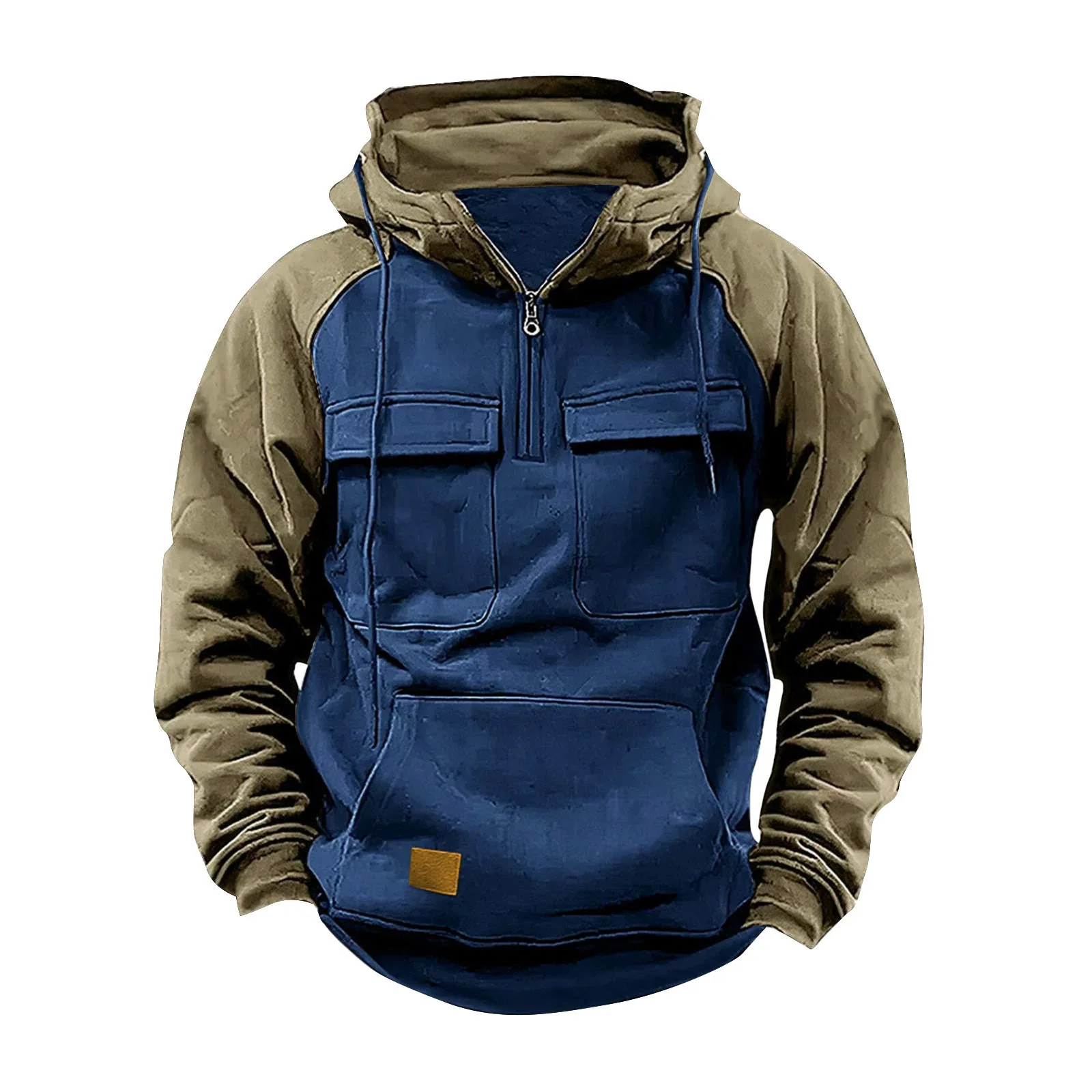 New Men's Autumn And Winter Hooded Green Sweater Men's Tooling Solid Color Casual Sweater