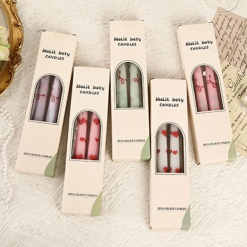 HX6C Taper Sticks Heart Print Sticks Unscented Decorative Candlesticks