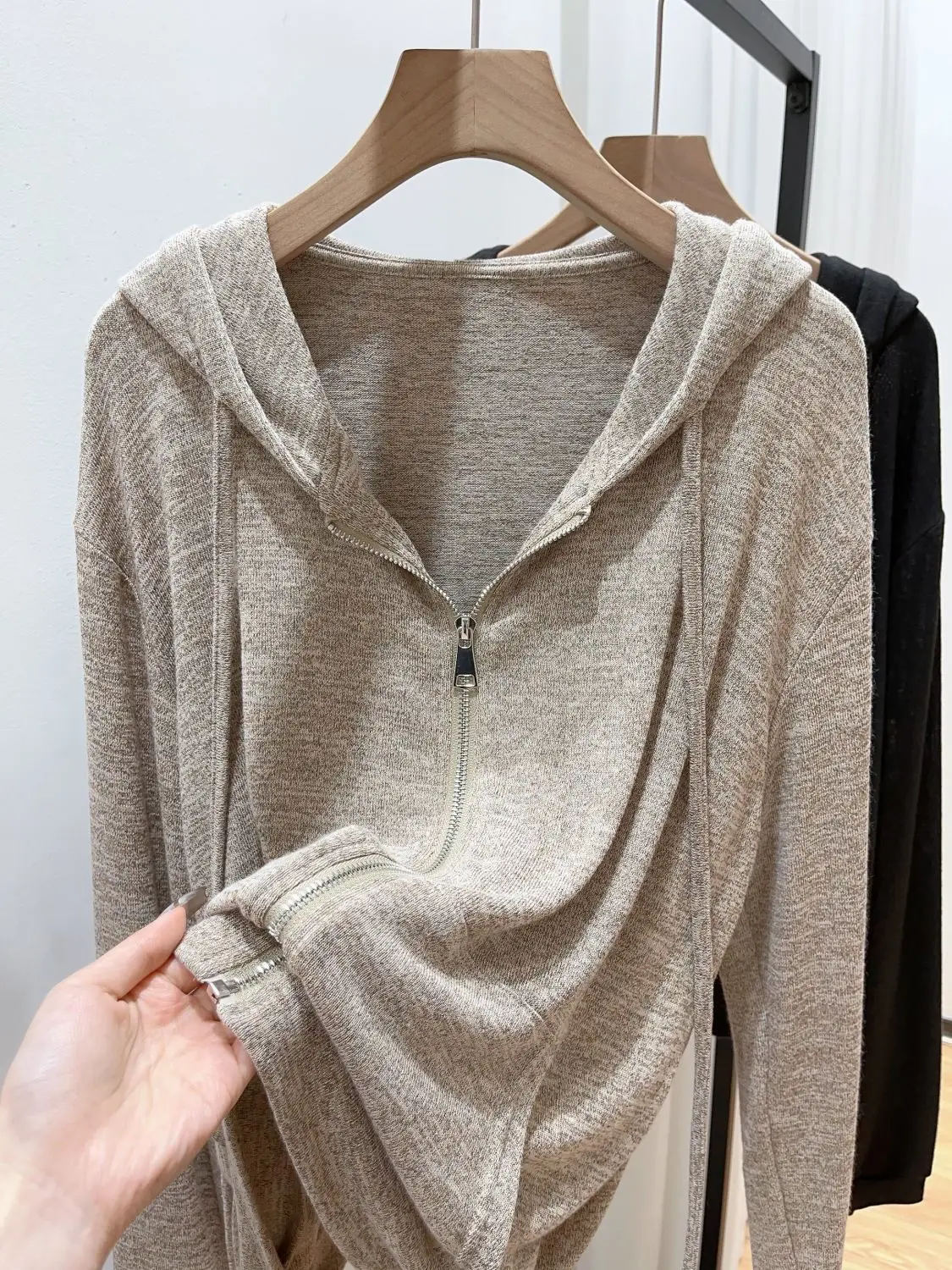 plus Size Women's Zipper Hoodie Thin Long Sleeve Spring Autumn Korean Style Outerwear Casual Comfortable Polyester Jacket