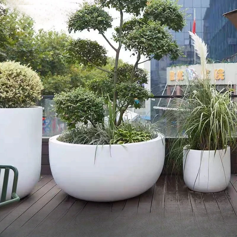 Outdoor fiberglass flower pot large diameter tree planting landscape green plant ornament square cylindrical flower pot