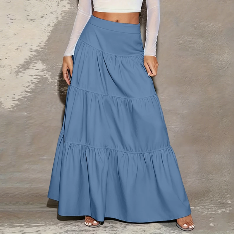 

VONDA 2025: элегантные офисные макси-юбки, женские юбки с эластичной резинкой на талии Jupes Faldas Saia, модные повседневные длинные юбки с рюшами для торта, верхние юбки