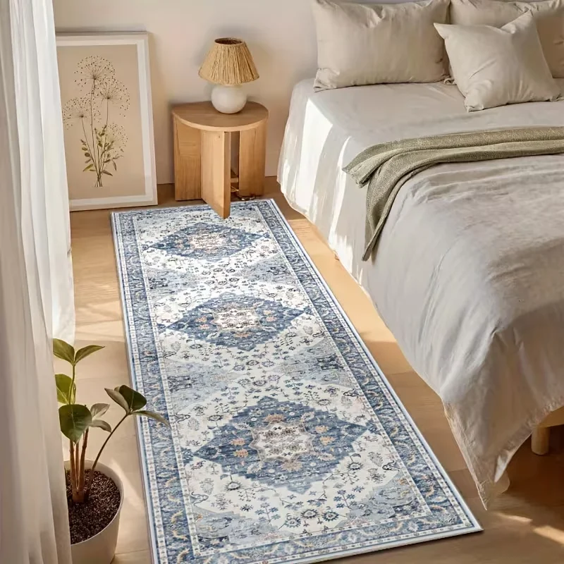 New Arrival Vintage Persian Blue Medallion Runner Rug Non Slip Soft Floor Carpet for Hallway Bedroom Kitchen Decor