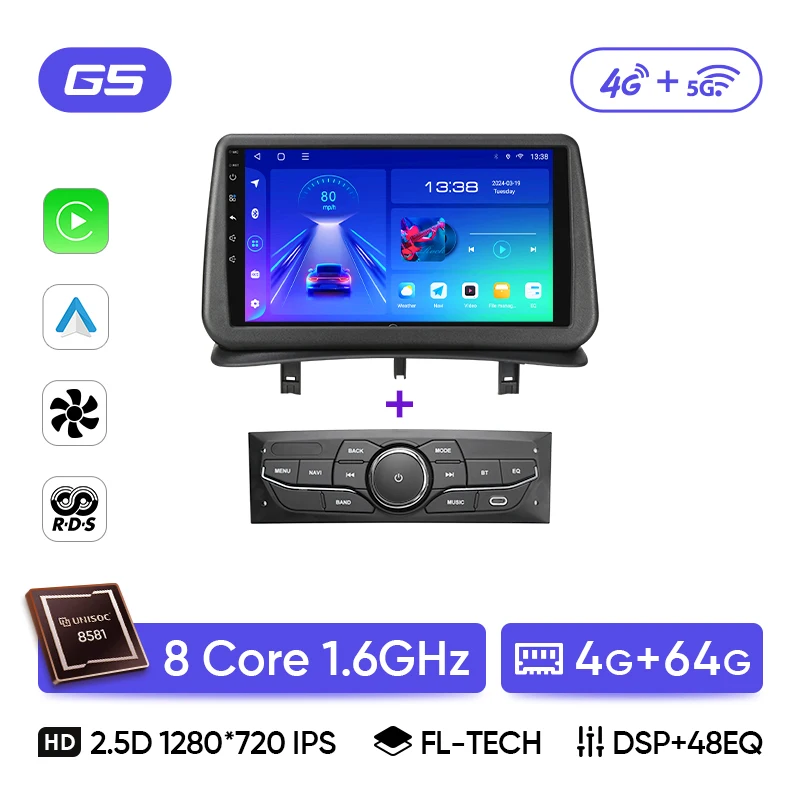 Ainavi Autoradio voor Renault Clio 3 2005-2014 Draadloze CarPlay Android Auto 4G Multimedia Speler Navigatie GPS 2din Autoradio - afbeelding 1