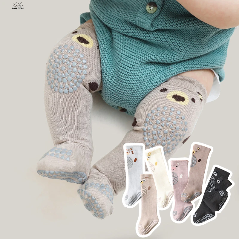 Summer Baby Knee Pads Socks Newborn Infant Cartoon Animal Anti Slip Knee High Long Socks Toddler Crawling Safety Floor Socks