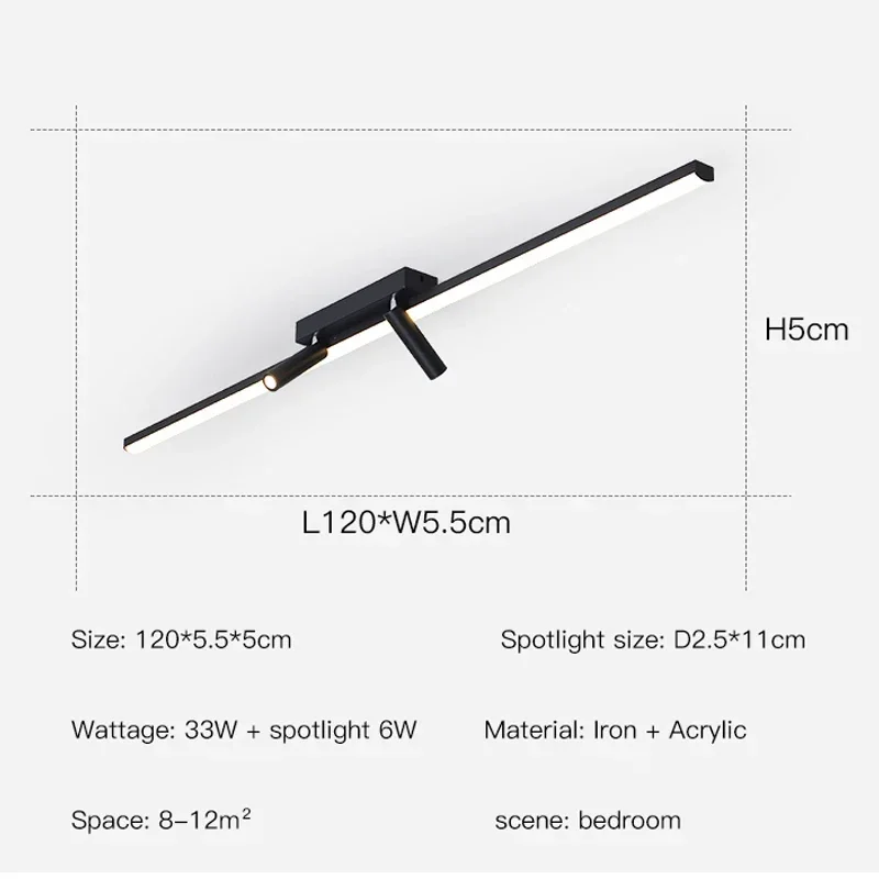โคมไฟระย้าแอลอีดีทันสมัยพร้อมไฟสปอร์ตไลท์โคมไฟติดเพดานอะคริลิคสีดำสำหรับห้องนั่งเล่นห้องรับประทานอาหารห้องครัวทางเดินในร่ม