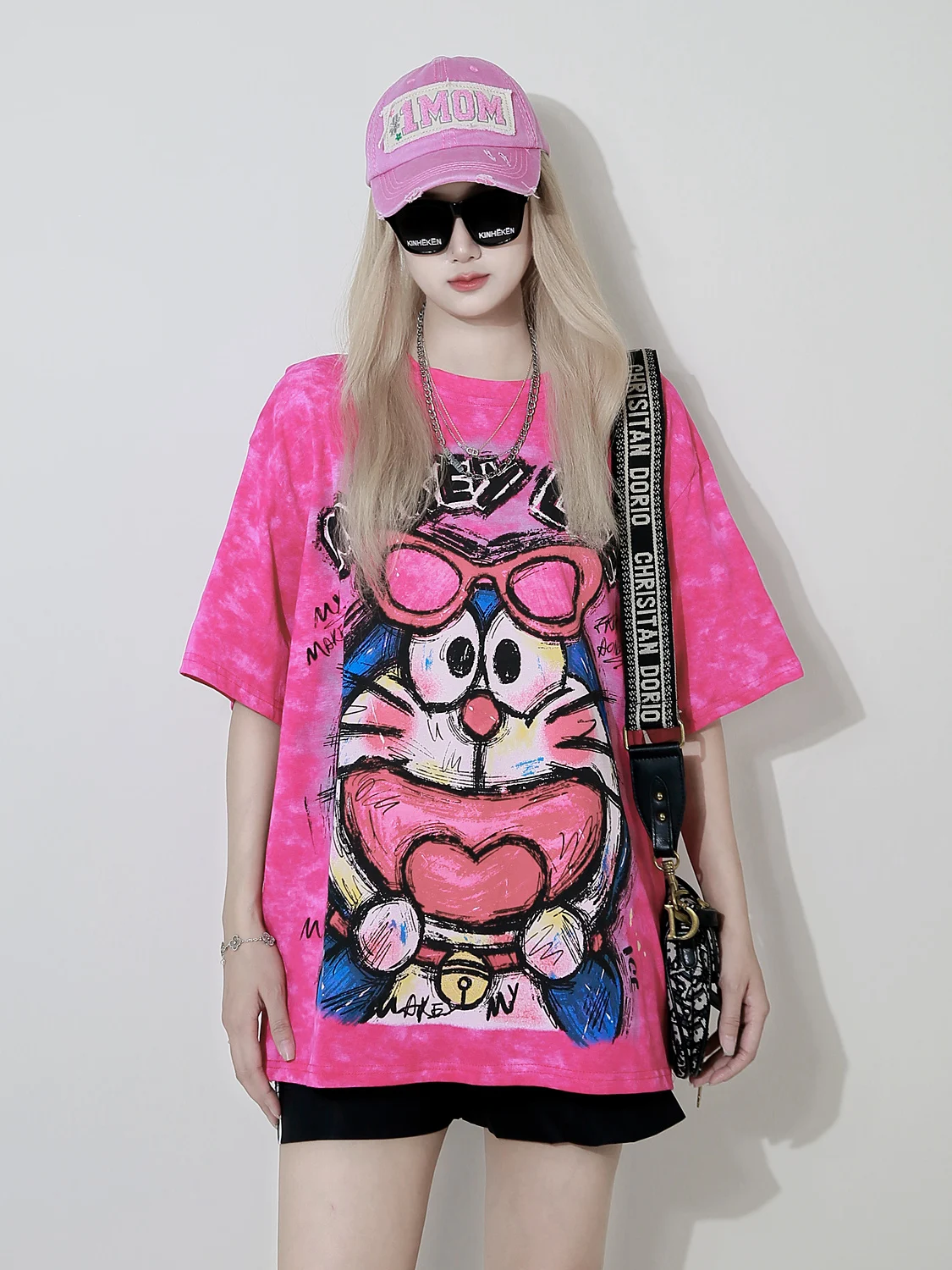 

Loose Casual round Ne ort Sve T-irt Women's Summer Faion Brand Pink Printed Top Moisture ng Cotton Polyester ...