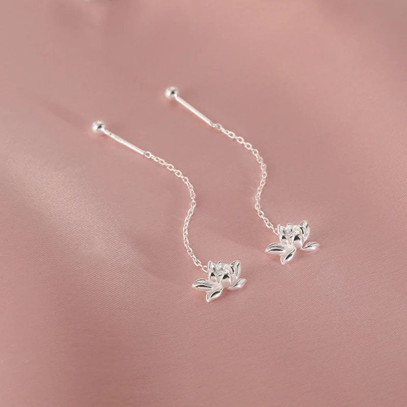 925 الفضة إبرة لوتس سلسلة شرابة النبات وأقراط للنساء الكلاسيكية حزب غرامة مجوهرات صغيرة المتخصصة الفاخرة اكسسوارات