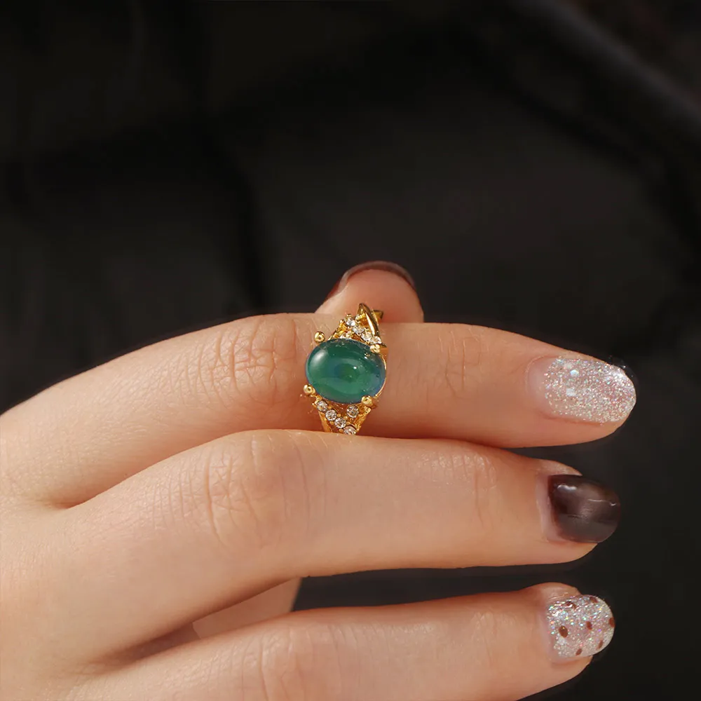 Temperature Control Color Retro Adjustable Mood Rings Oval Fashion Changing Color Ring Moon Stone Jewelry