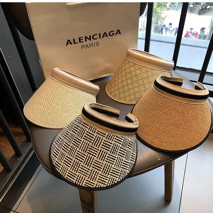 Strohhut, Visiere, Strandhut, Damenhüte und -kappen, leerer Zylinder, Sommerhüte für Frauen, Sonnenschutz, Pferdeschwanzhut, Kpop Designer – Detail 3