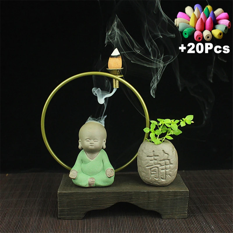 

С 20 конусами Zen The Little Monk Backflow, благовония, керамические, художественные, домашний декор, украшение для офиса, чайного дома