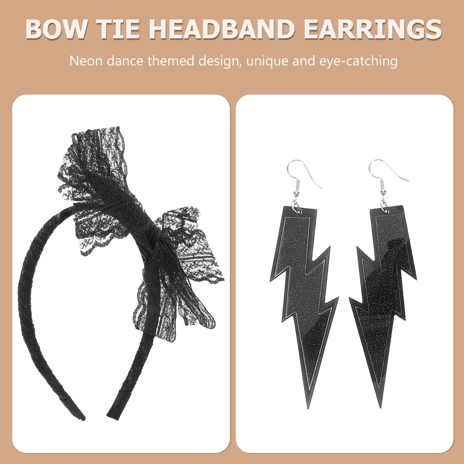 Ensemble de boucles d'oreilles bandeau en dentelle néon pour femmes, accessoires de fête pour Costume d'halloween, décorations de nœud de cheveux scintillantes pour dames