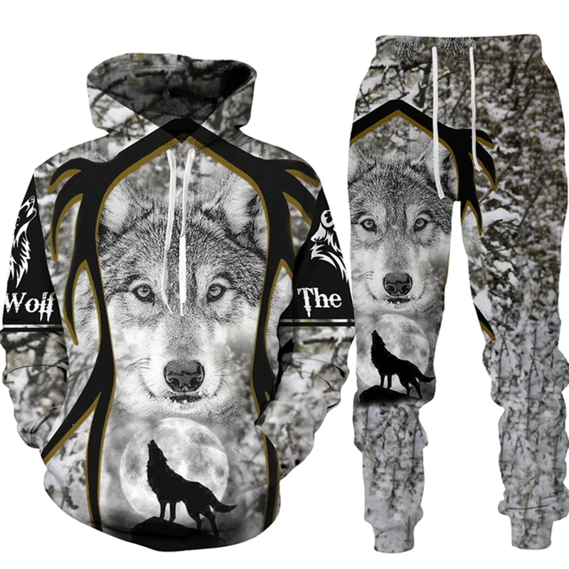 Wolf Tattoo 3D Printed Men's Tracksuit Harajuku Fashion Sportwear Casual Women Mens Clothes Menn Clothing Suit Chandals Hombre