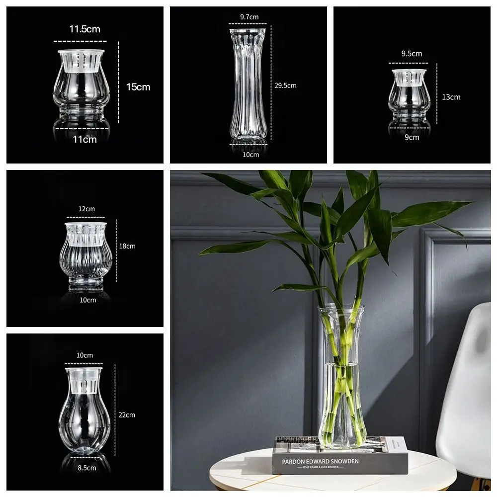 Mini Fish Tank Self Watering Hydroponic Flower Pot Plastic Transparent Aquatic Plant Container Simple Floor-standing Home Decor