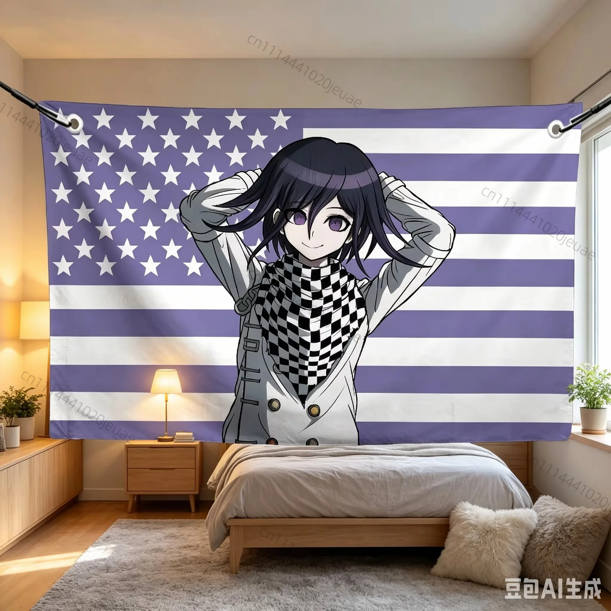 Ibuki Mioda D-DanganronpaS Pink American Flag Tapestry, Anime Wall Art Backdrop Cloth for Bedroom Dorm Aesthetic Decor