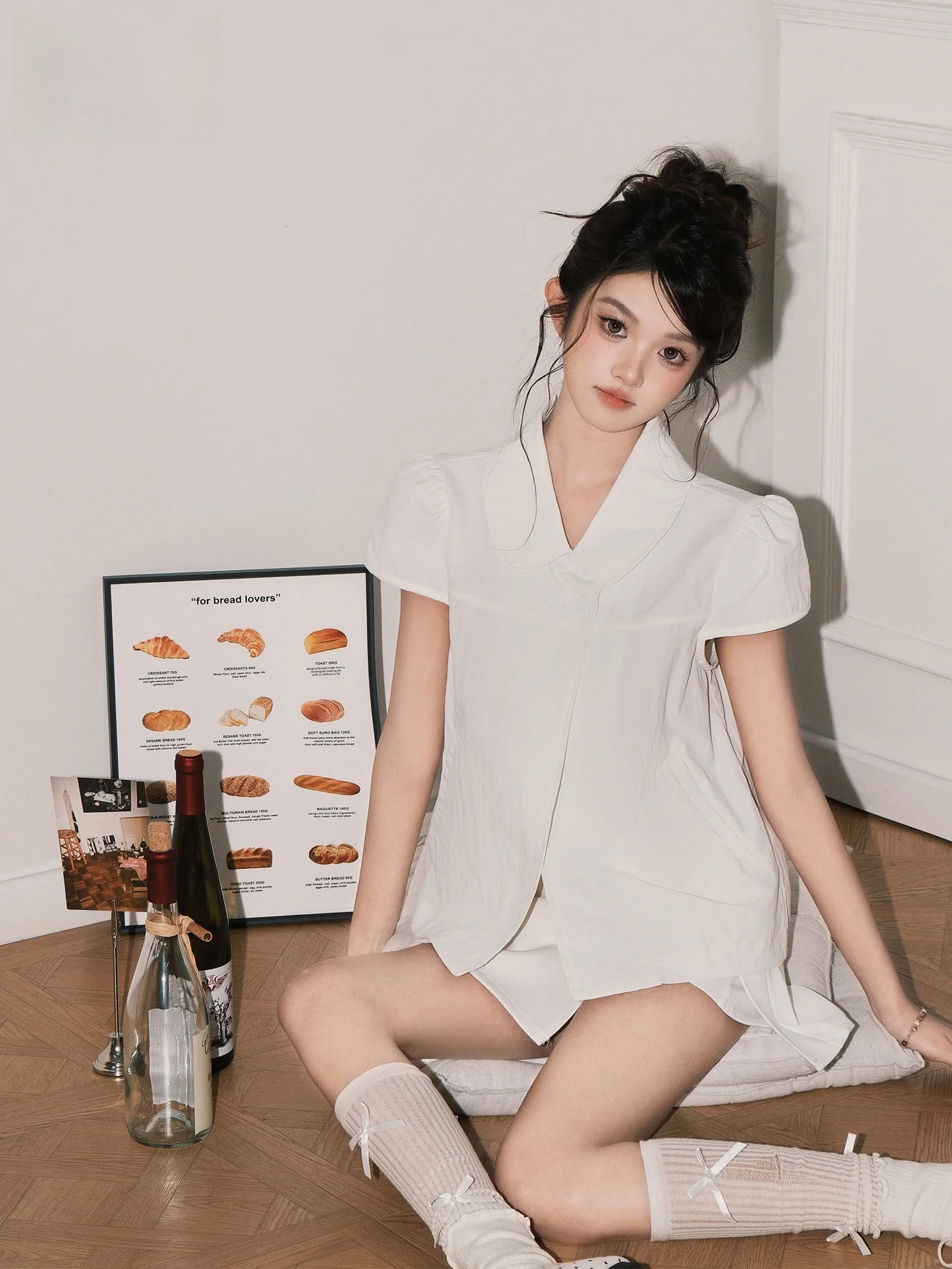 

Cute Girl Style Retro Doll Collar Short Sleeve Shirt Women's Fashion Summer Sweet Youth Reduction Top Casual Loose Fit Button...
