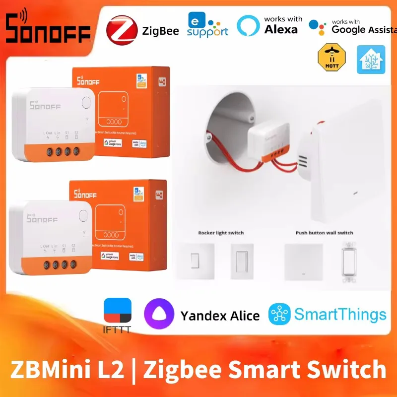 

SONOFF ZBMINI L2 Zigbee Smart Switch Mini L2 Zigbee Zbminil2 No Neutral Wire Two-Way Control Required 1-Gang Alexa Google Home