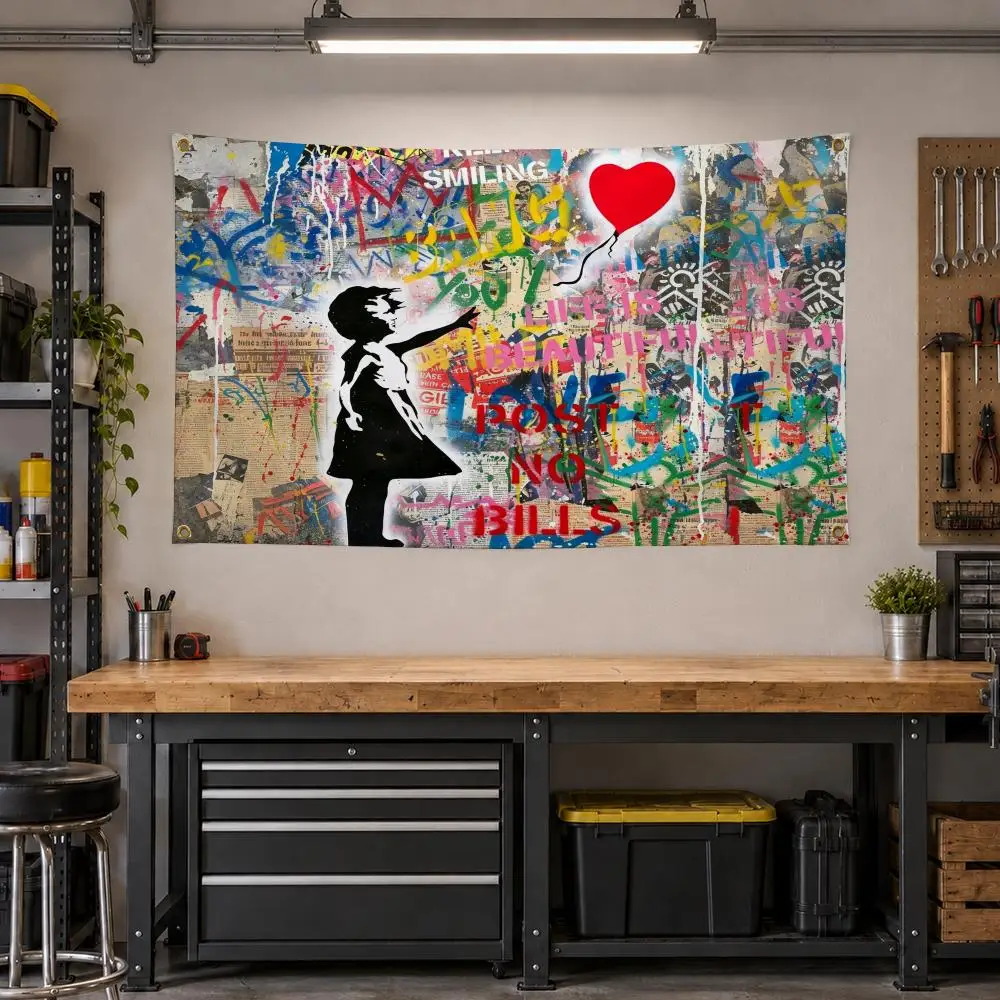 Art Banksy Urban Graffiti Stencil Style Flags Personalized Banner Flag Room Dorm Camping Picnic Garage Bar Outdoor Wall Decor