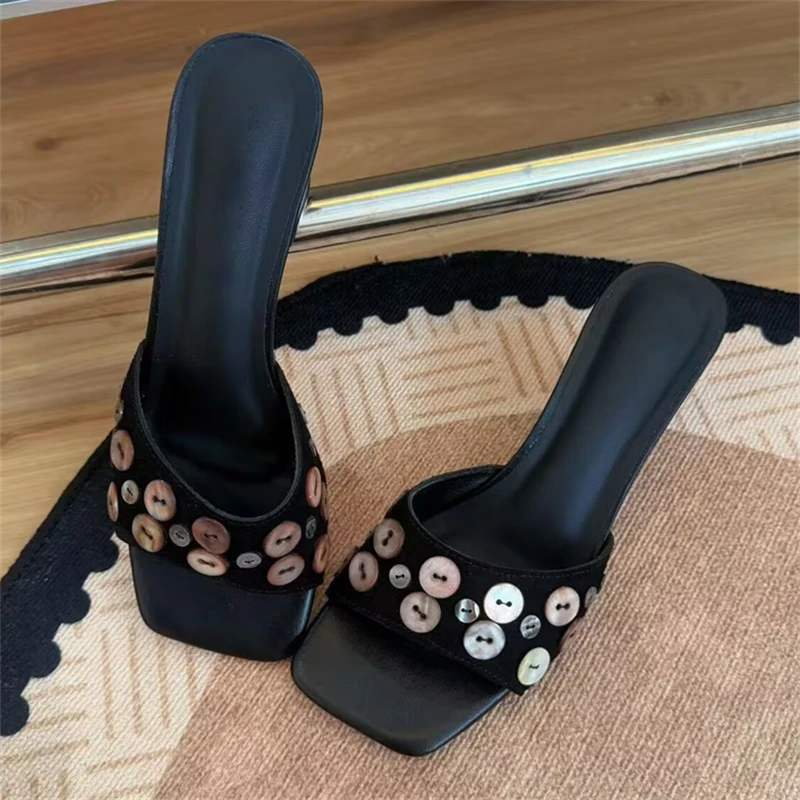 

Летние женские шлепанцы Eilyken с оригинальным дизайном, квадратным носком и застежкой на пуговицах, модные сандалии-слайды Zapatos De Mujer