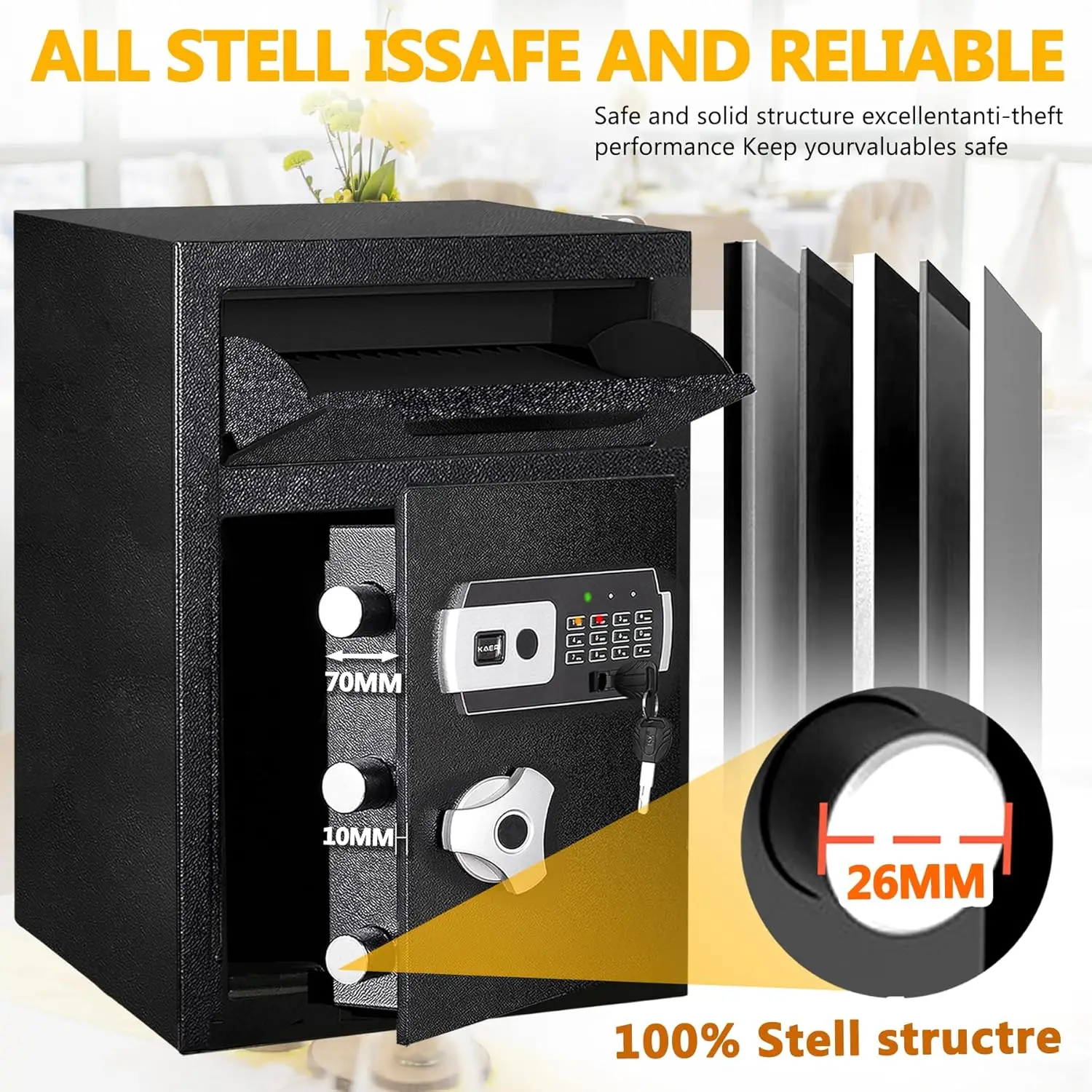 2.8 CUB Drop Slot Safe with Digital Lock, Anti-Fishing Design for Cash Security in Office or Home