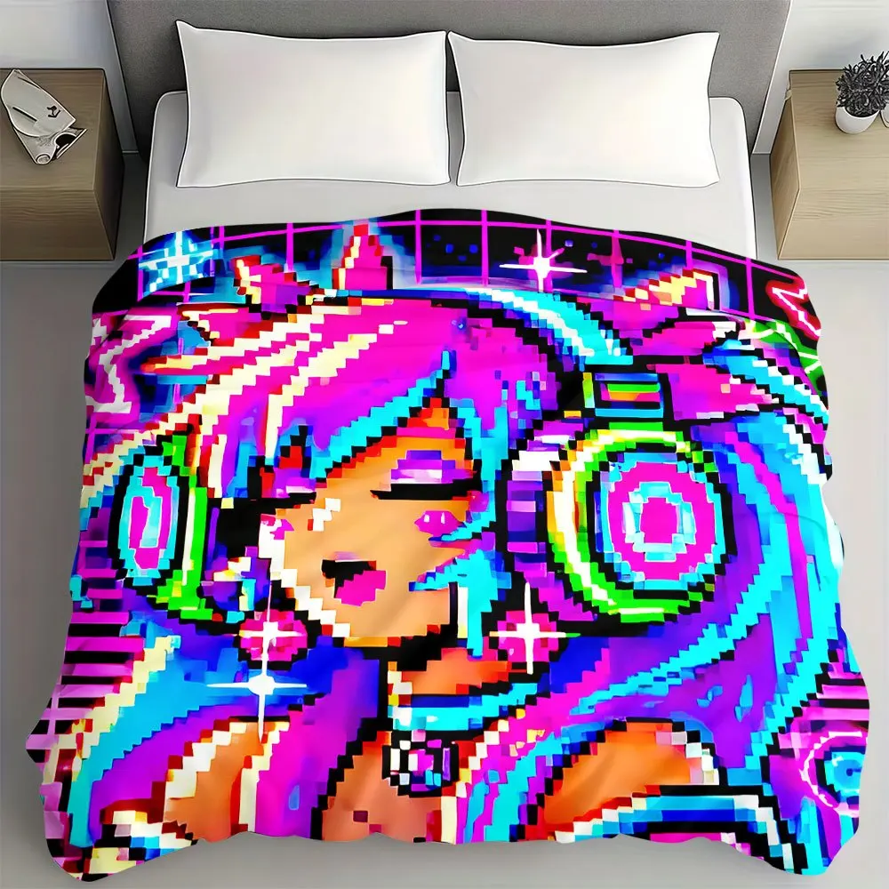 Retro Synthwave Pop Art Blanket Throw Tapestry for Anime Bedroom Couch Decoration Neon Cyberpunk Aesthetic Gift