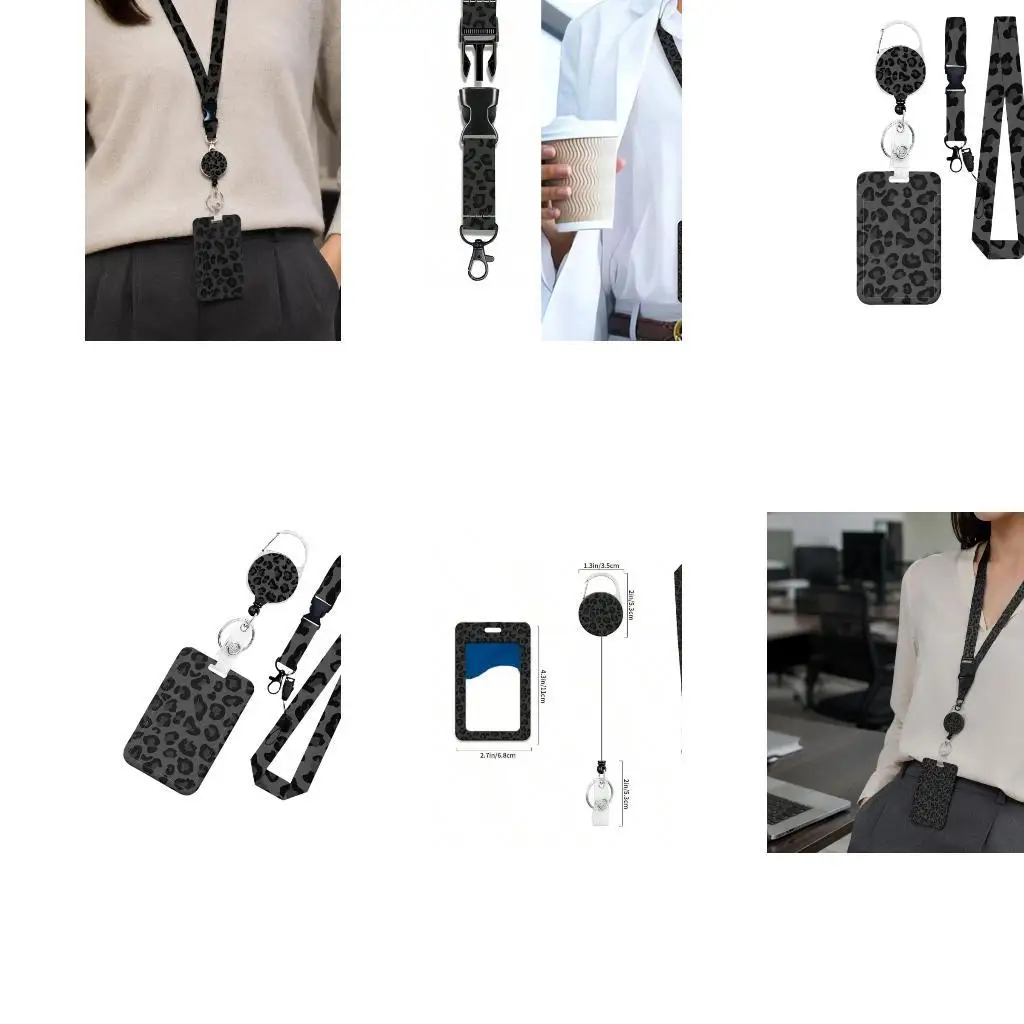 Fashion Print Badge Holders Lanyard Set, Retractable Reels with Carabiner, Hook and Detachable Buckles Set D2RC