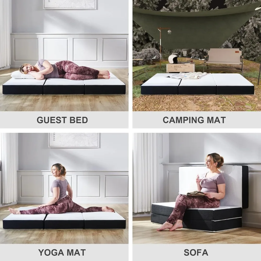 Surmatelas pliable en mousse à mémoire de forme Leic-fold avec housse lavable, surmatelas pliable pour le camping, 3 po