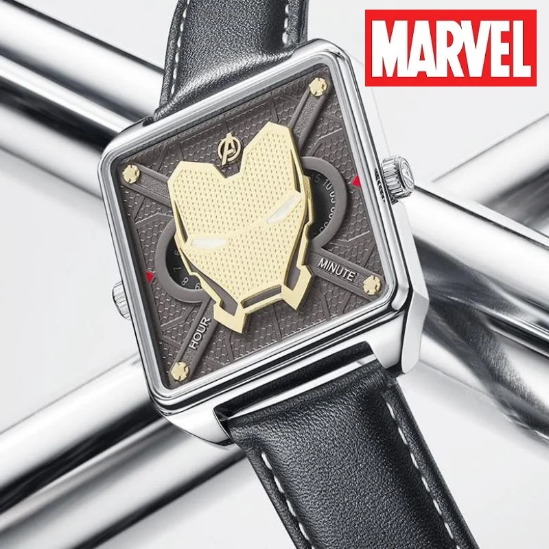 MARVEL For Men Watch Iron Man Quartz Wristwatch Rectangle Dial Avengers Coated Glass Without Hands Design Male Relogio Masculino