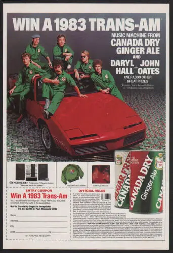 1983 DARYL HALL  JOHN OATES - TRANS-AM Car - Canada Dry - Tin Sign