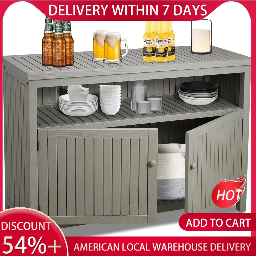 Outdoor Console Sideboards Buffet Cabinet, Solid Wood Storage Cabinet TV Stand,Furniture for Patio Entryway Deck(Grey)