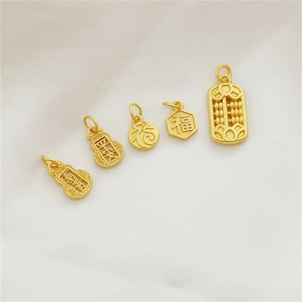 

DIY Sand Gold 18K Gold-plated "Fu" Character Peace, Wealth and Prosperity Abacus Pendant in The Shape of A Gourd
