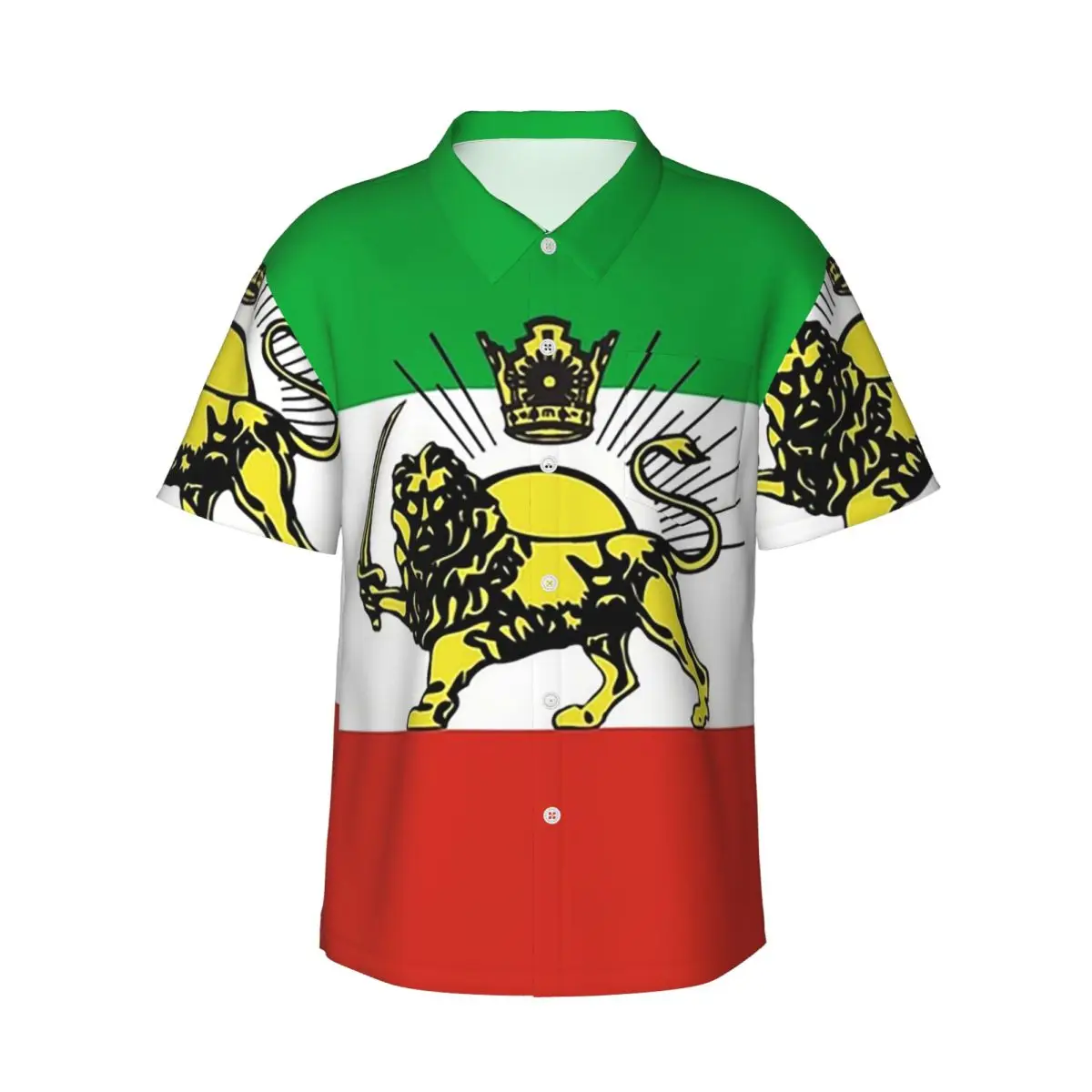 

Флаг Персии Ирана Пехлеви Мужские рубашки Гавайская рубашка с коротким рукавом Повседневные топы на пуговицах для летнего пляжа