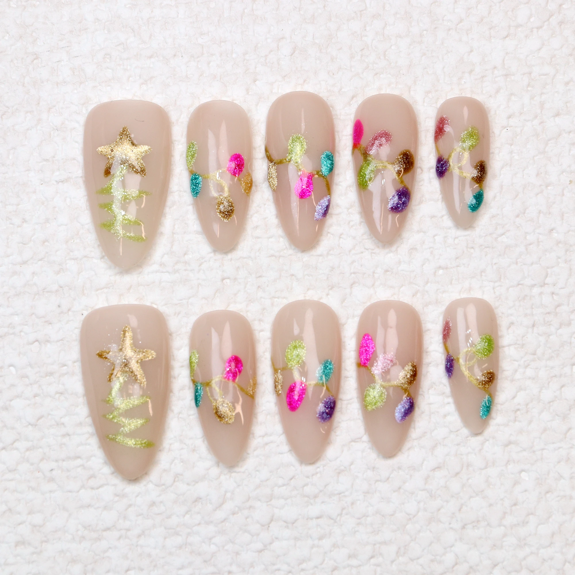 10Pcs Custom Handmade Medium Almond Manicure press on nails File Set for Birthday Event Party Holiday Vacation Gift For Her