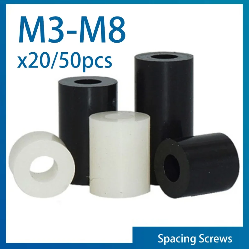 

20/ 50pcs M3 M4 M5 M6 M8 White/ Black ABS Non-Threaded Spacer Round Hollow Standoff Washer PCB Board Spacer length 2 to 25mm