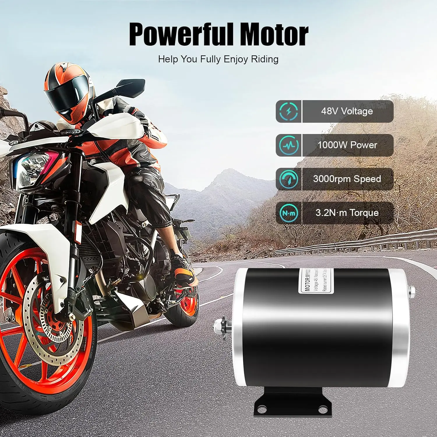 48V 1000W 3000RPM DC Brushed Motor Kit with Controller, Electric Bike Conversion Set for Beach Bicycle & Small Kart Modification