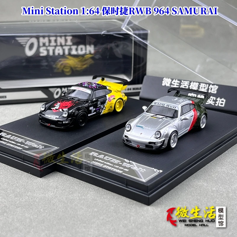 Mini Station 1:64 RWB 964 SAMURAI silver Collection die cast alloy car model decoration gift