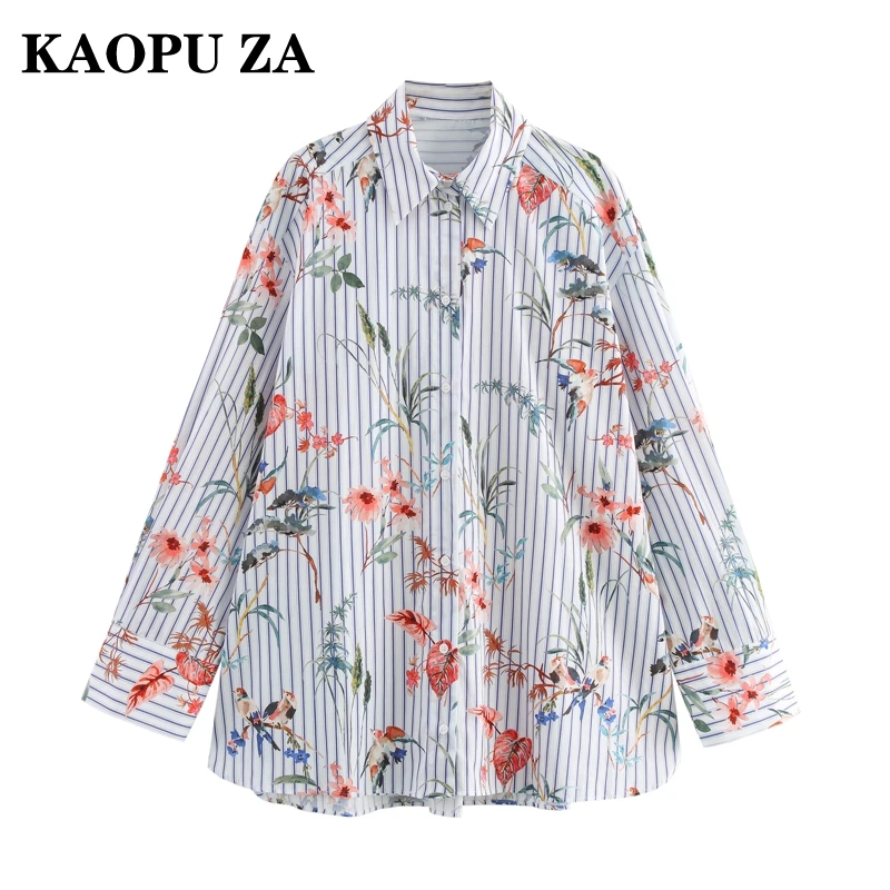 

KAOPU ZA 2024 New Women's Printed Striped Single-breasted Lapel Shirt Basics Trend Ladies Top Summer Wear