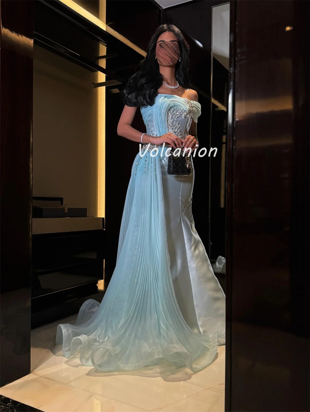Customized Exquisite Fashion Charmeuse Rhinestone Beading Mermaid Off-the-shoulder Long Dresses Bespoke Occasion Dresses Elegant