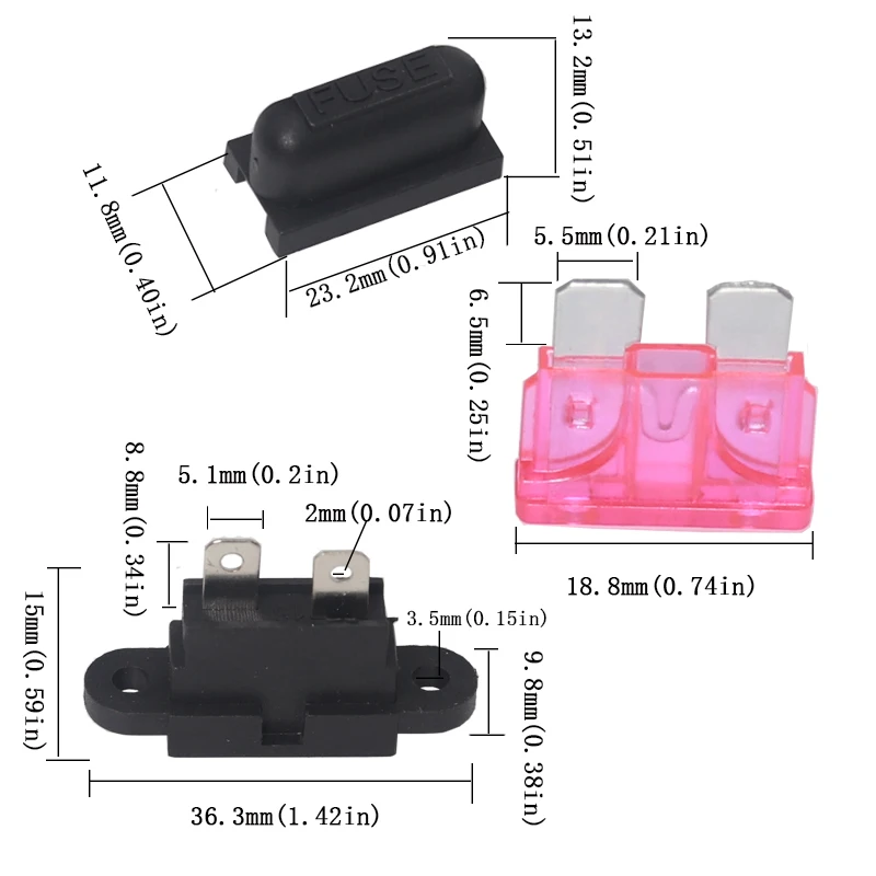 【15-5PCS】Waterproof Auto Middle Standard Fuse Holder & Cover Black Panel Mounting With ATC ATO Blade Fuse For Car Boat Truck SUV
