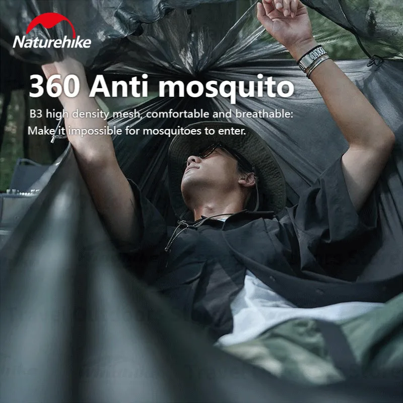 Imagem -03 - Naturehike-rede para Dormir com Mosquiteiro Acampamento ao ar Livre Jardim Turístico Swing Cama Pendurada Nylon Rolamento 200kg 70d em 1