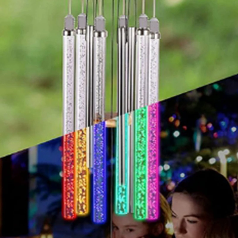 Solar Led Wind Chime Light Various Colors Light Outdoor Waterproof Hanging Tube Pendant Lamp-ABLA