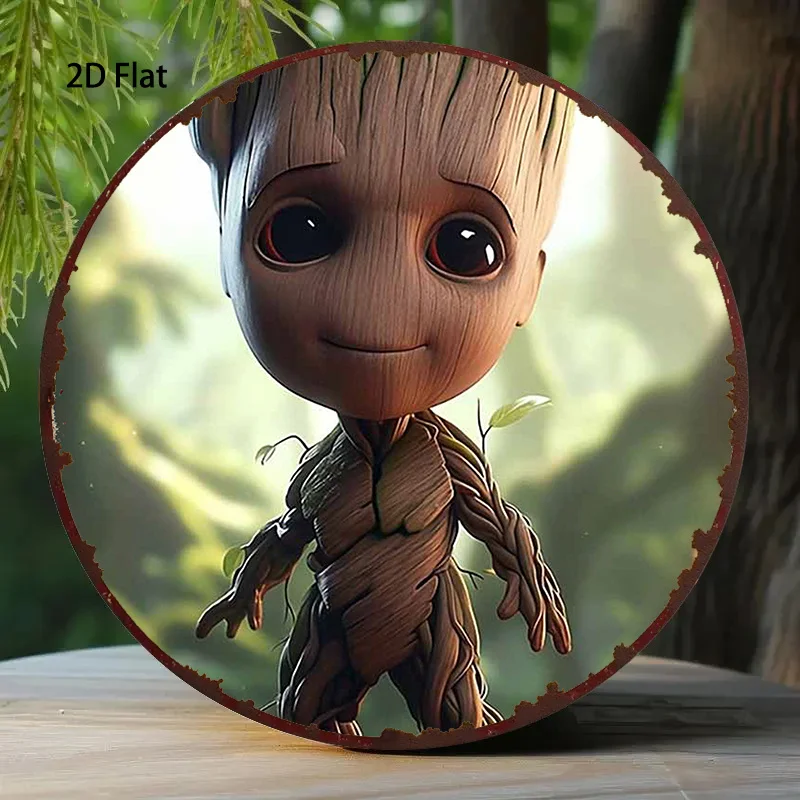 مسطح ثنائي الأبعاد، قطعة واحدة من شجرة الكرتون المصنوعة من الألومنيوم المستديرة من ديزني لصورة الرجل، خلفية الغابة، 20.32 × 20.32 سم لوحة زخرفية بنمط لطيف fo #1