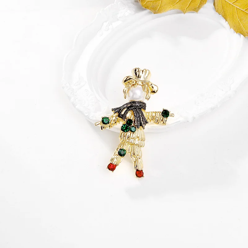Rhinestone Scarecrow Brooch Fashion Cartoon Pearl Pin Creative Party Daily Clothing Suit Accessories Fashion Jewelry